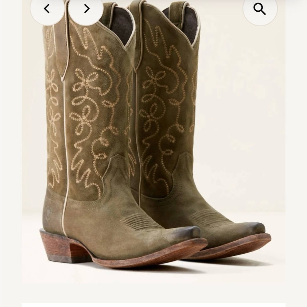 Ariat Soft Olive Suede Embroidered Western Boots